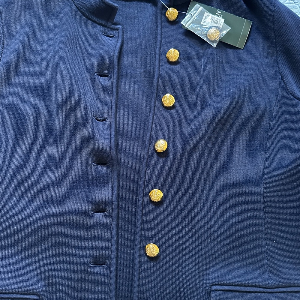 Lauren by Ralph Lauren Midnight Blue Knit Jacket with Gold Buttons- size Large - Picture 2 of 6